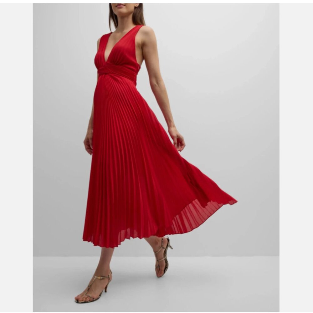 A.L.C Everly Pleated V-Neck Midi Dress